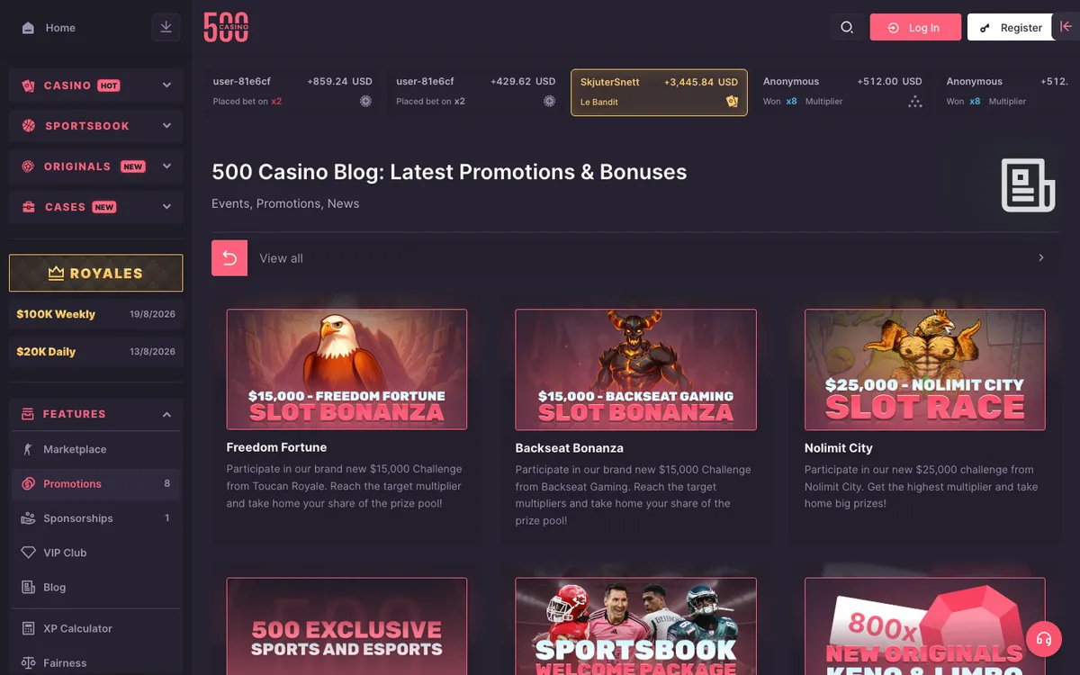 500 Casino — Promotions, captured from United Arab Emirates