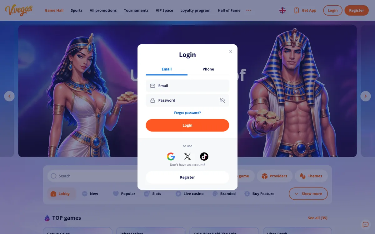 V.Vegas Casino — «Регистрация», снято из страны Бельгия