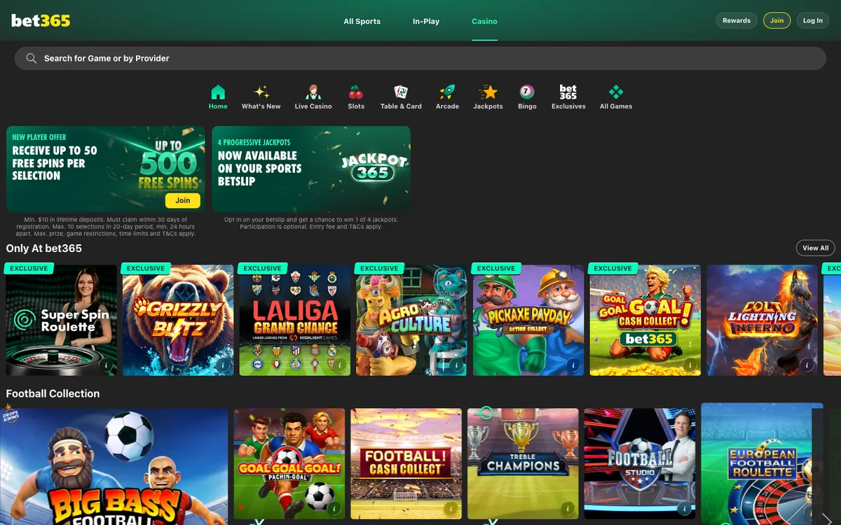 bet365 Casino — Home page, captured from Japan