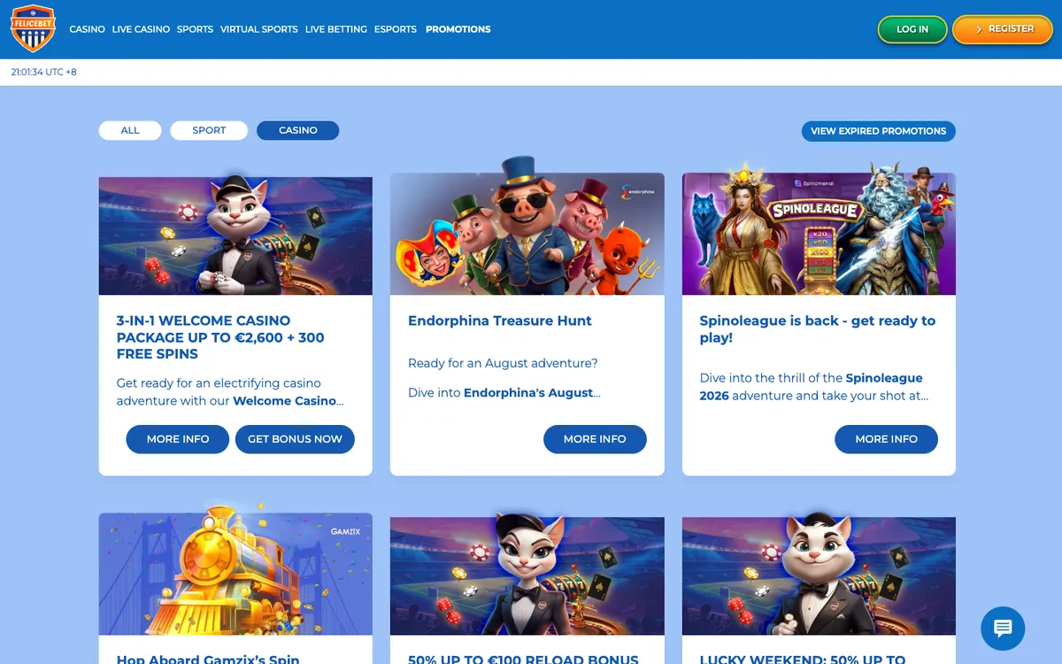 FeliceBet Casino — Promotions, captured from Malaysia