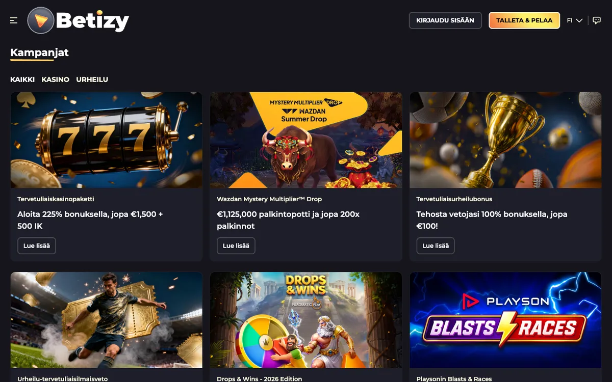 Betizy Casino — Promotions, captured from Finland