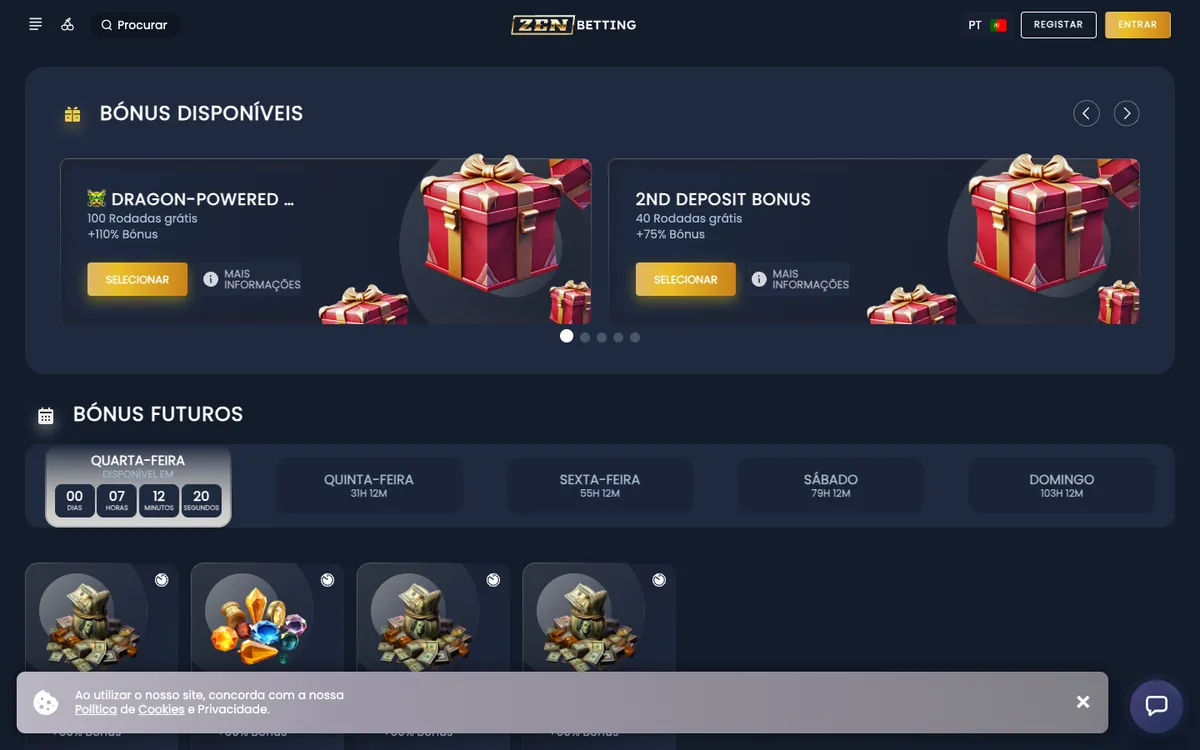 ZenBetting Casino — Promotions, captured from Portugal
