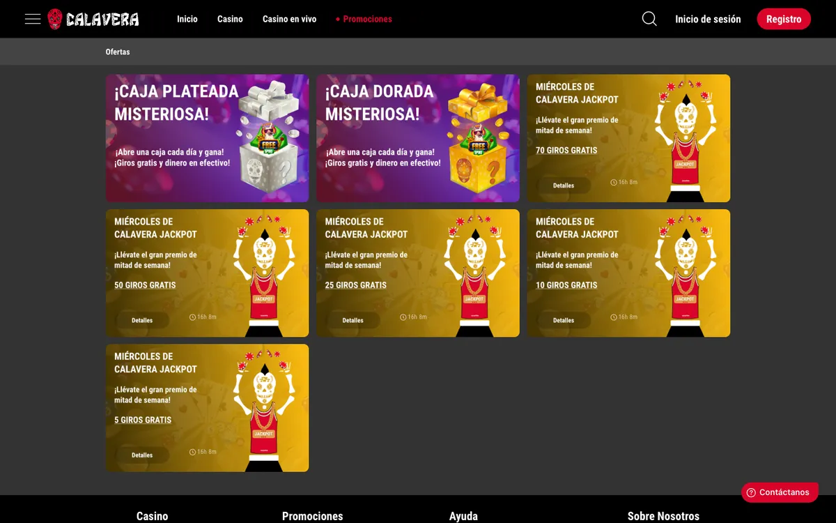 Calavera Bet Casino — Promotions, captured from Chile