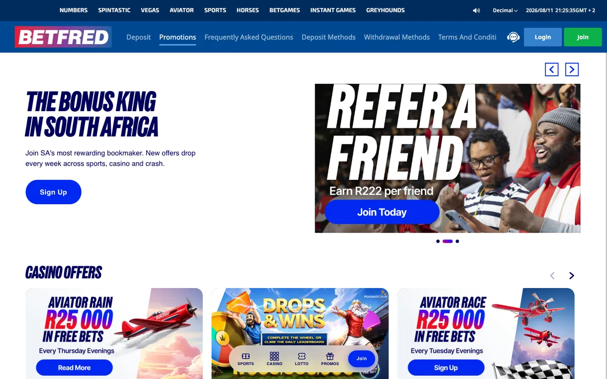 Betfred Casino — Promotions, captured from South Africa