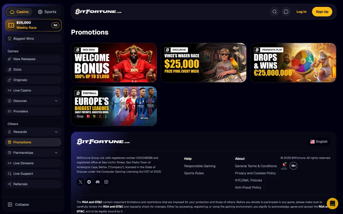 BitFortune Casino — «Акции», снято из страны Канада