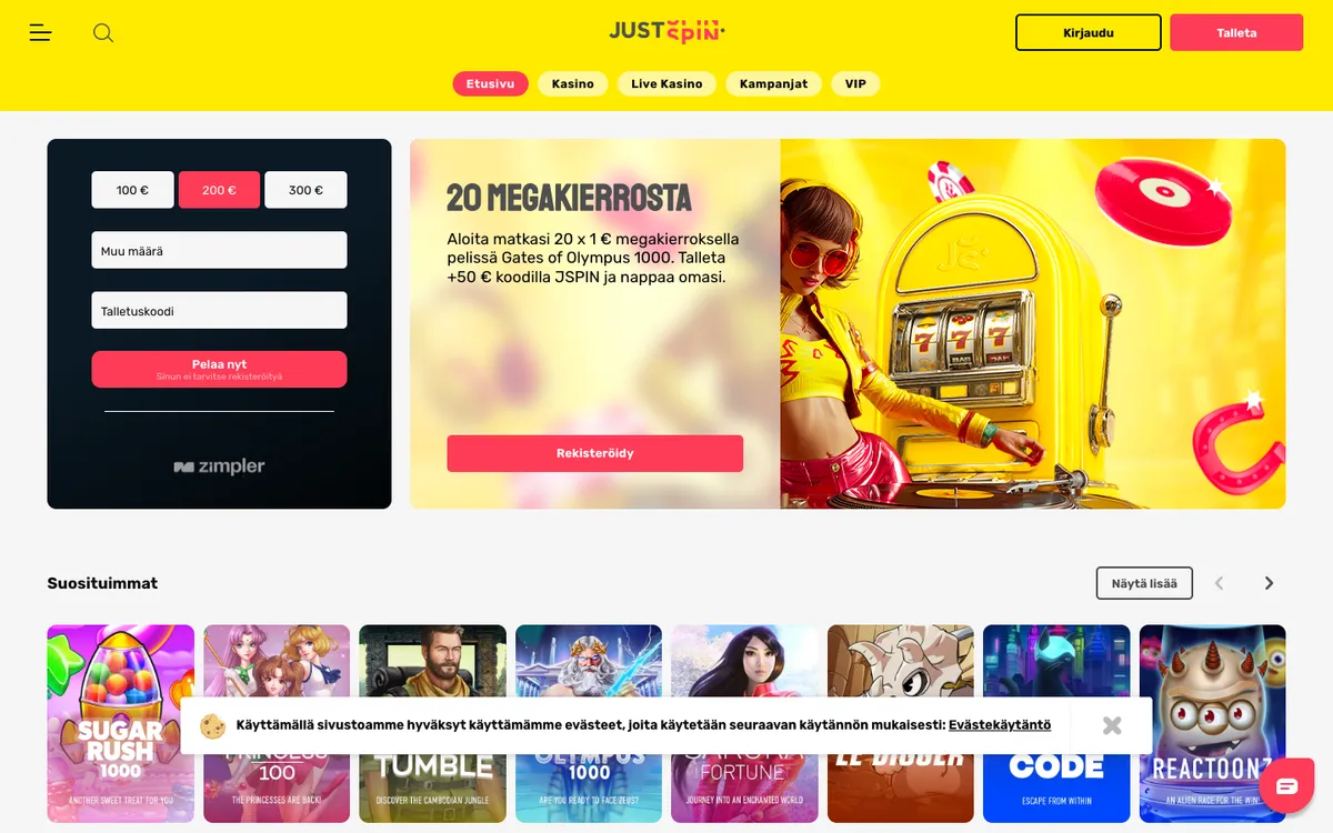 Justspin Casino — «Главная», снято из страны Финляндия