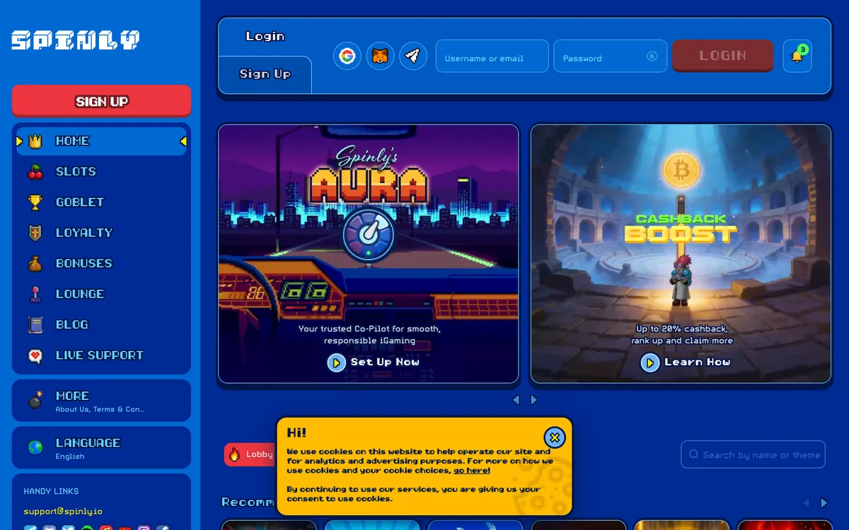 Spinly Casino — Home page, captured from United Kingdom