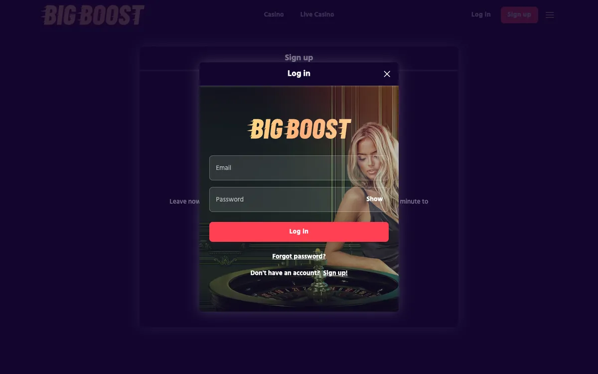 Big Boost Casino — Sign-up, captured from Austria