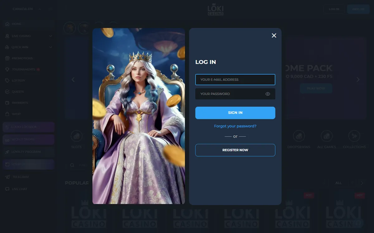 Loki Casino — Sign-up, captured from Canada