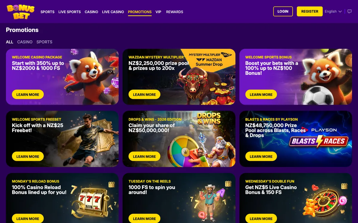 BonusBet Casino — Promotions, captured from New Zealand