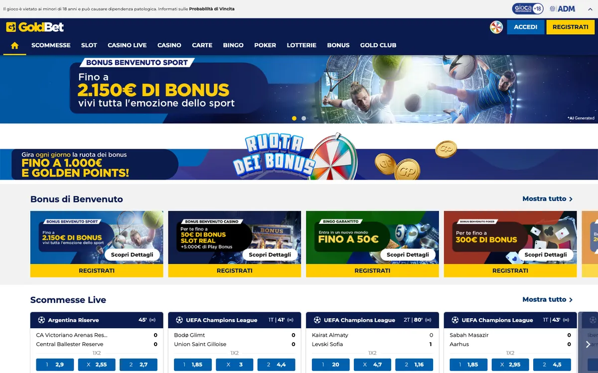 GoldBet Casino — Home page, captured from Italy