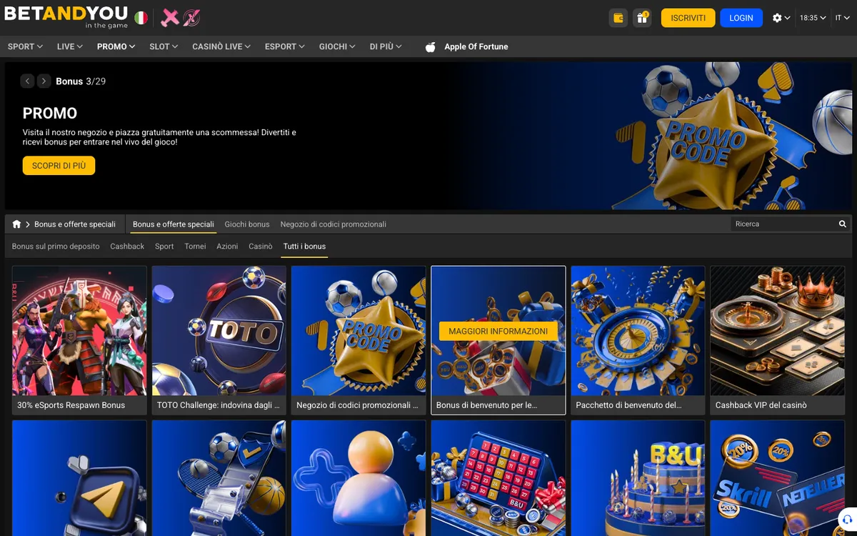 Betandyou Casino — Promotions, captured from Italy