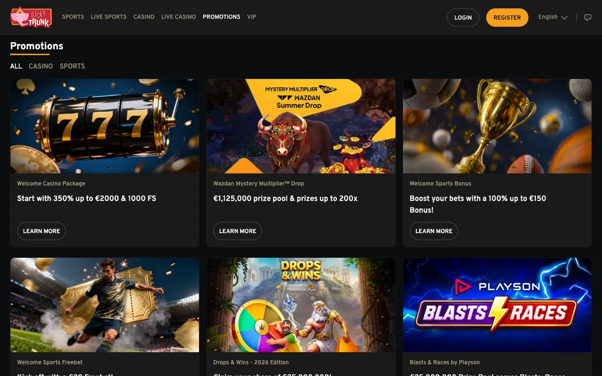 Lucky Trunk Casino — Promotions, captured from Belgium