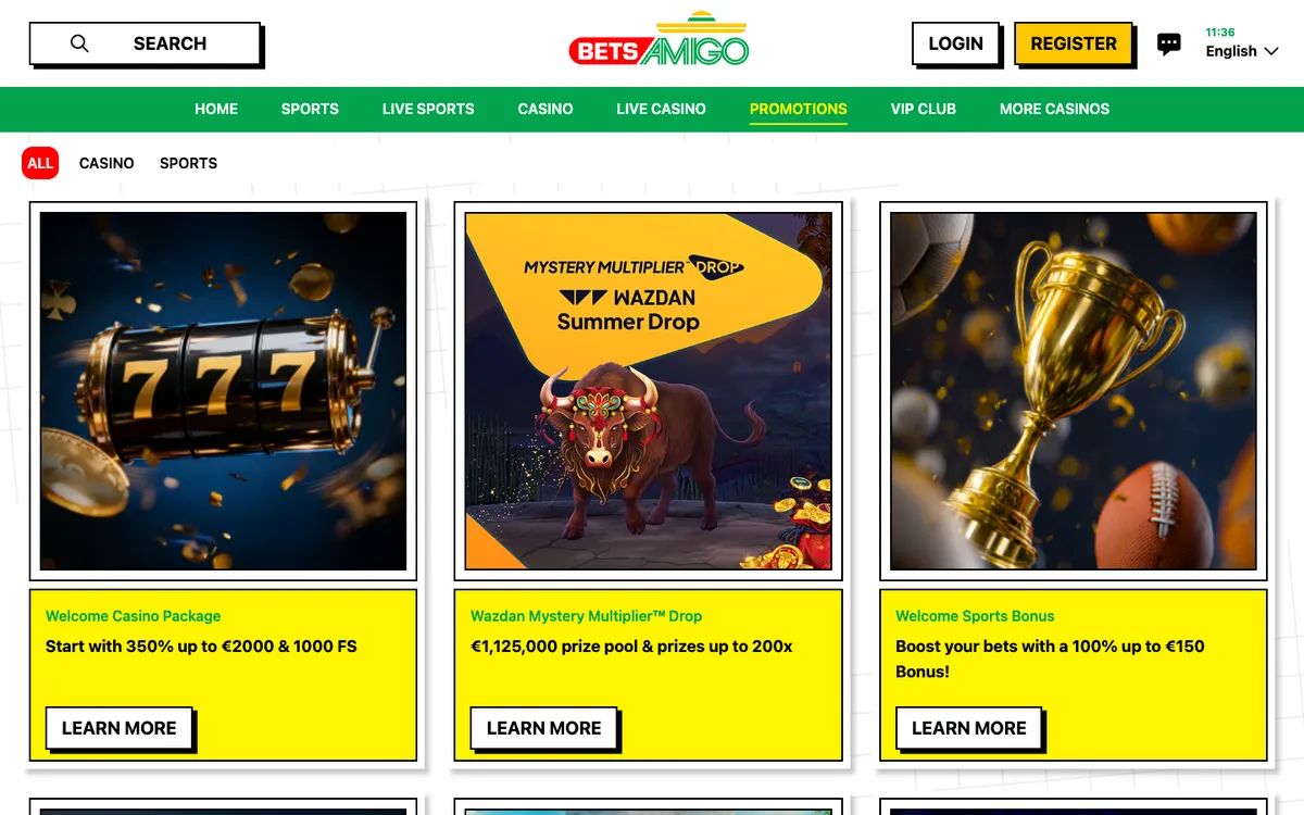Betsamigo Casino — Promotions, captured from Belgium