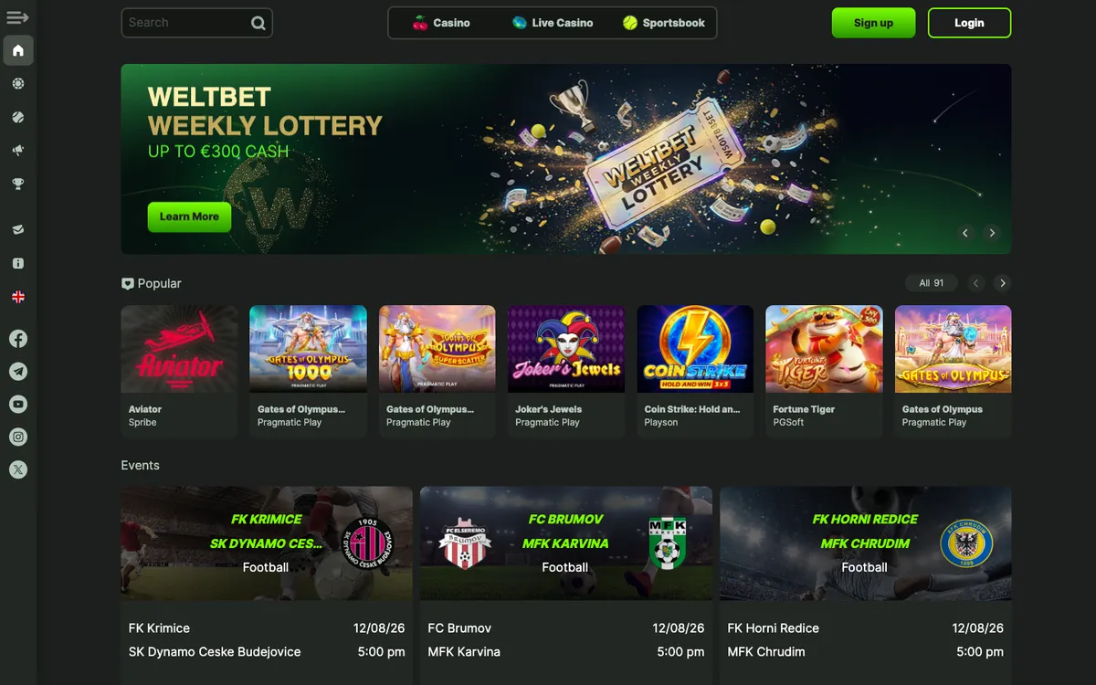 WeltBet Casino — Home page, captured from Poland