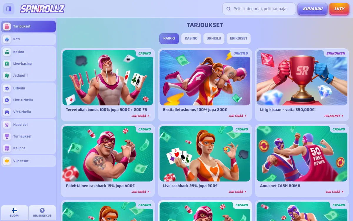 Spinrollz Casino — «Акции», снято из страны Финляндия