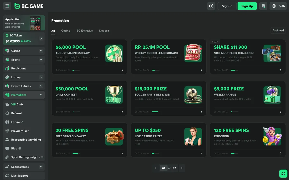 BC.Game Casino — Promotions, captured from Czechia