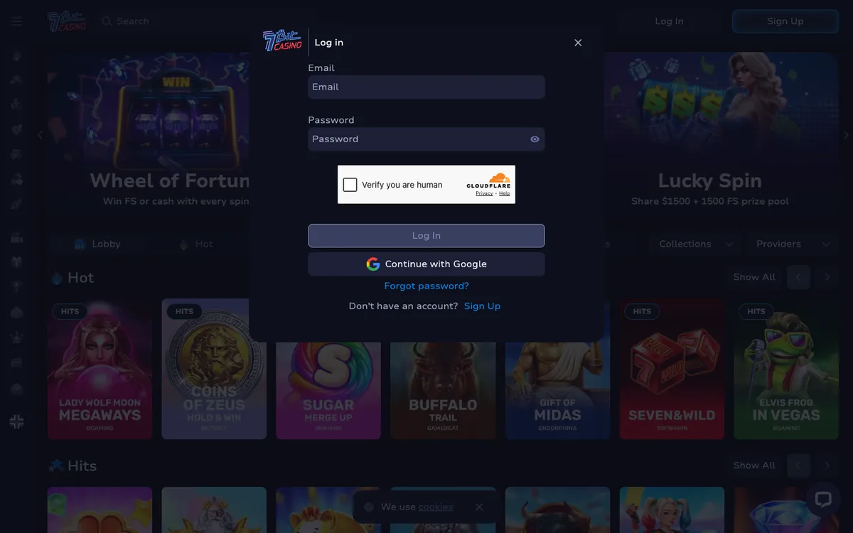 7BitCasino — «Регистрация», снято из страны Новая Зеландия