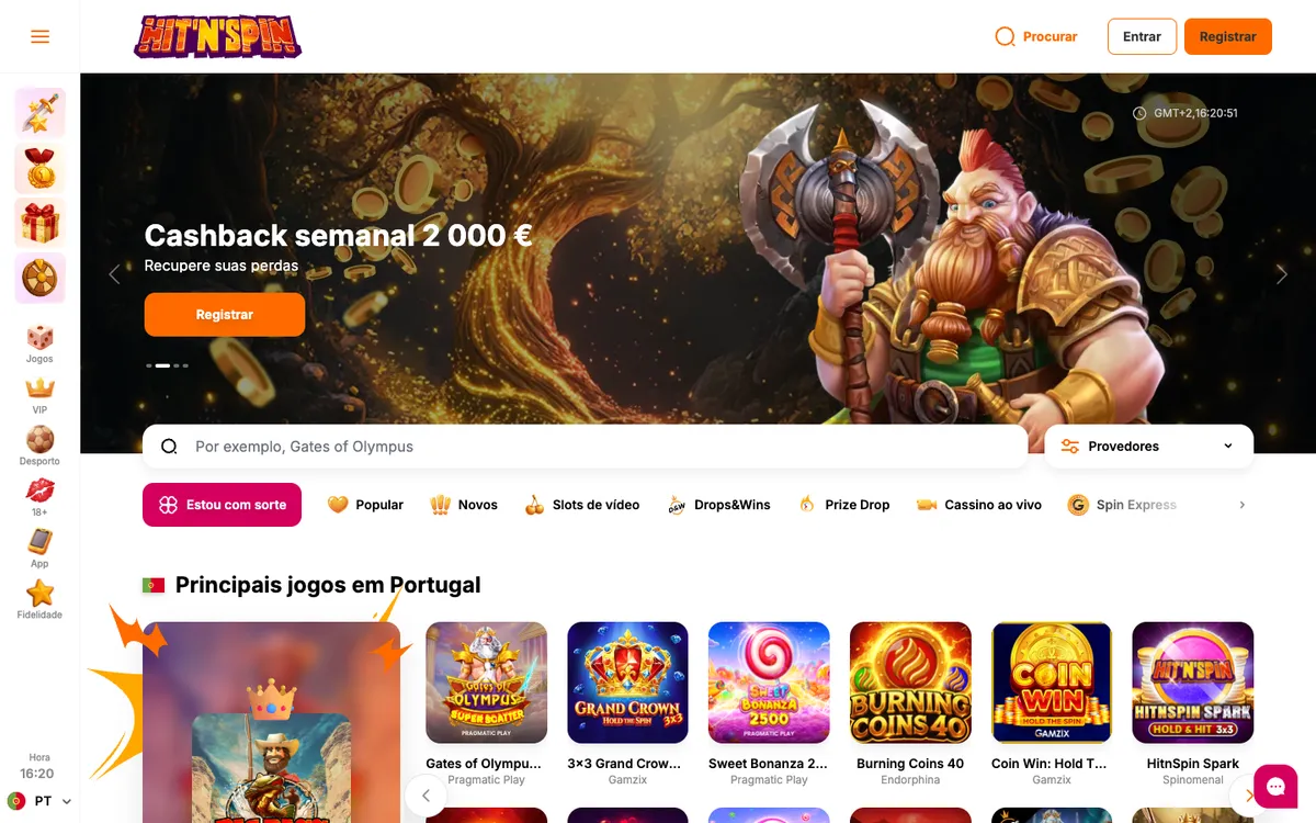 HitNSpin Casino — Home page, captured from Portugal