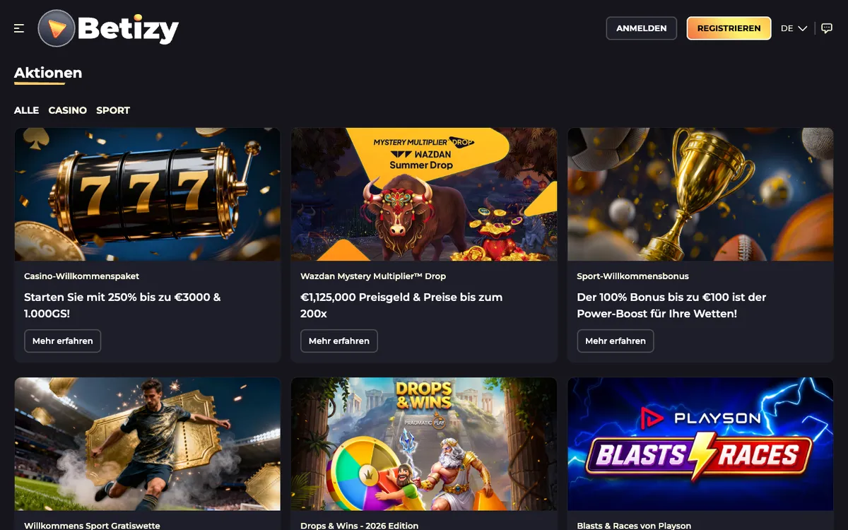 Betizy Casino — Promotions, captured from Austria