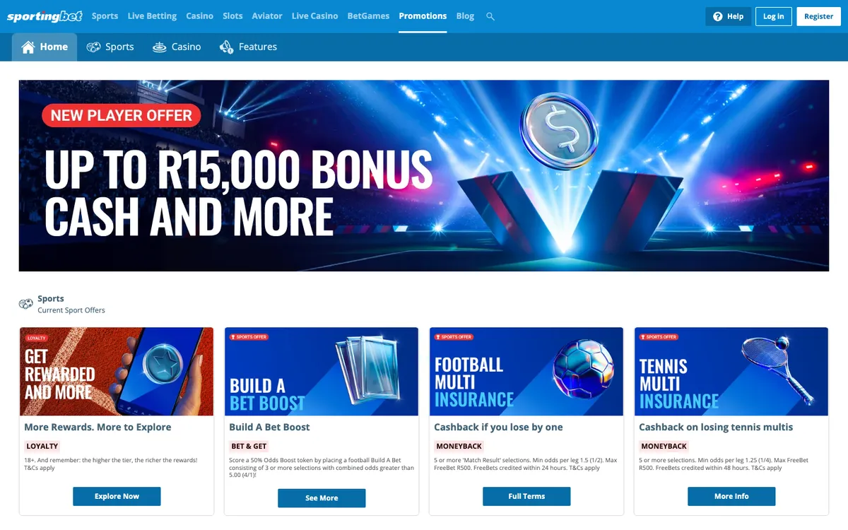 Sportingbet Casino — «Акции», снято из страны Южно-Африканская Республика