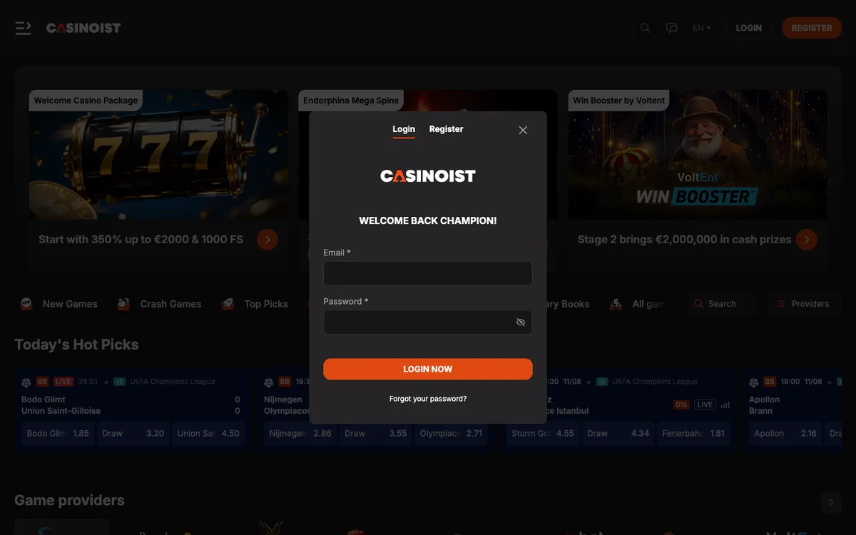 Casinoist Casino — Sign-up, captured from Italy