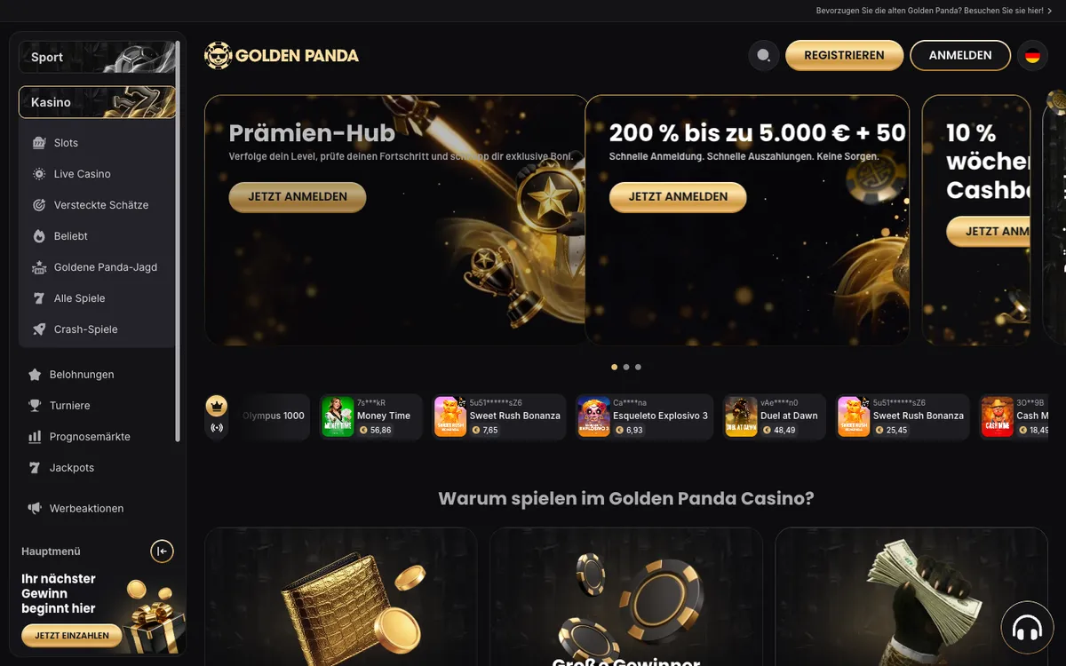 Golden Panda Casino — Home page, captured from Germany