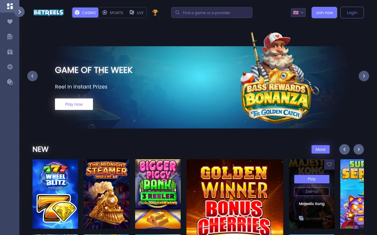 Betreels Casino — Home page, captured from New Zealand