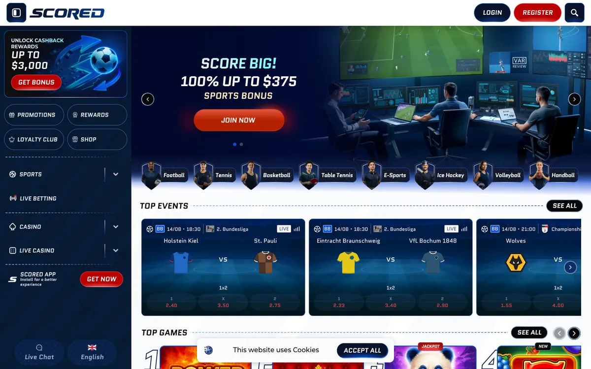 Scored Casino — Home page, captured from Canada