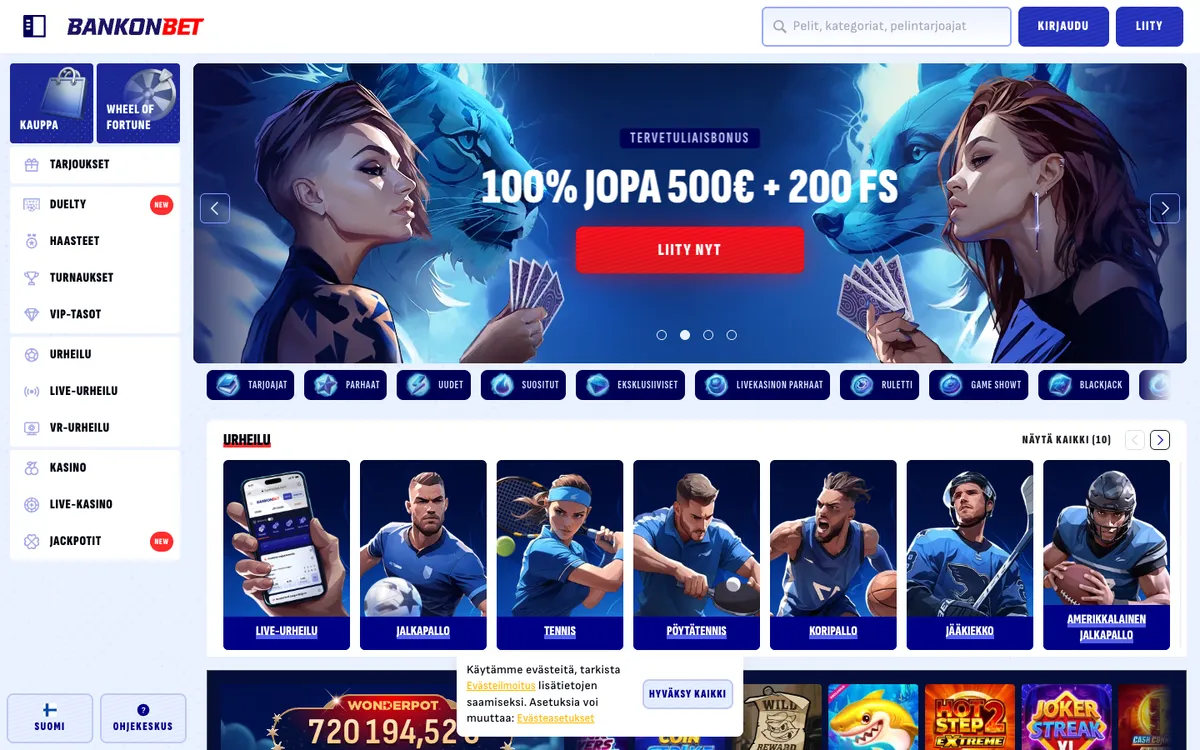 Bankonbet Casino — Home page, captured from Finland