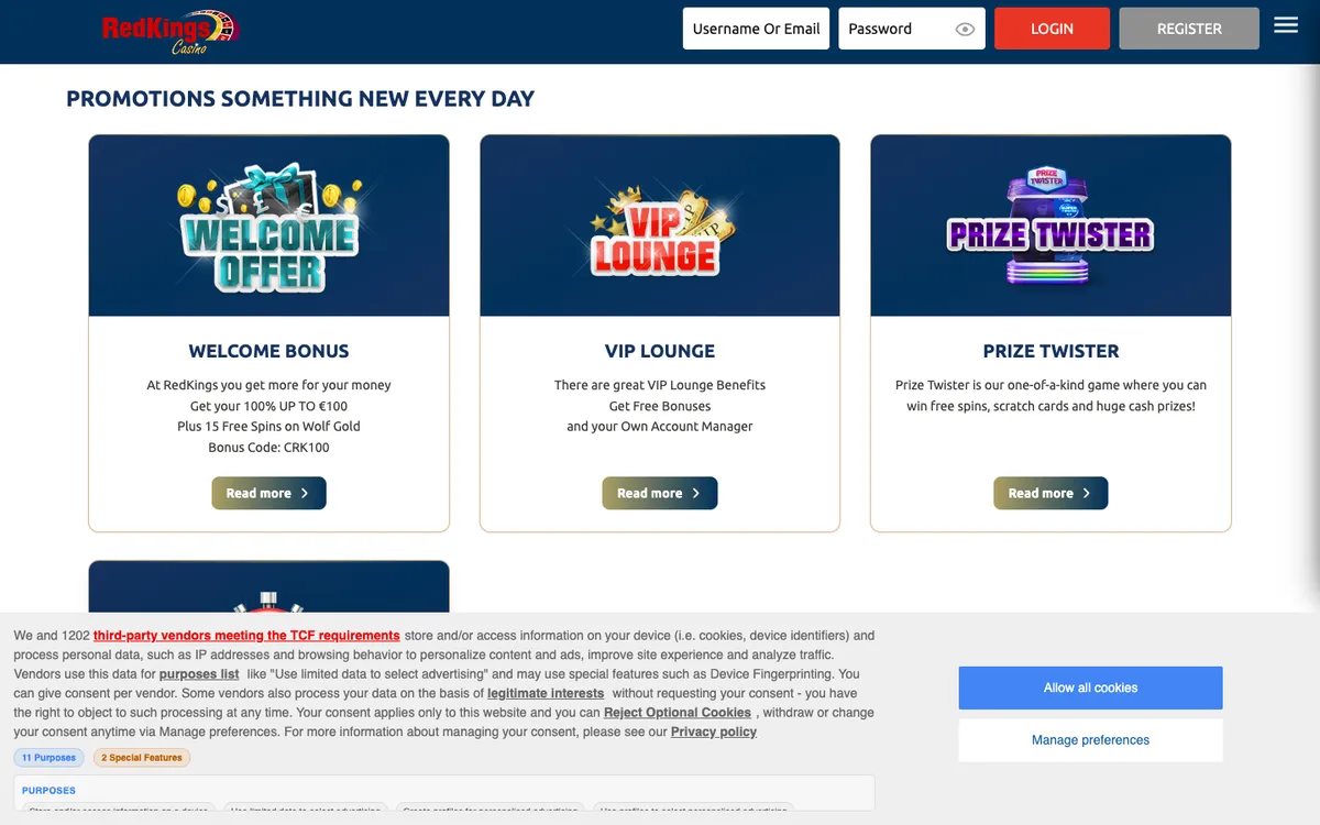 Casino RedKings — «Акции», снято из страны Южно-Африканская Республика