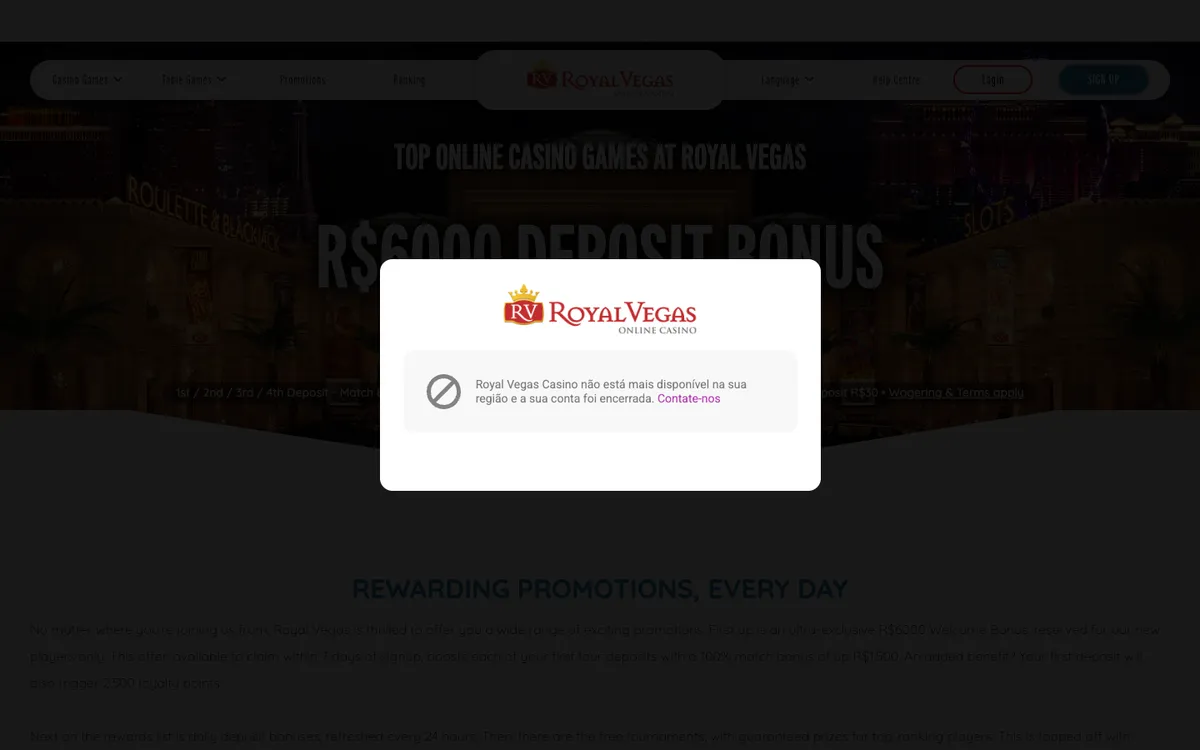 Royal Vegas Casino — Promotions, captured from Brazil
