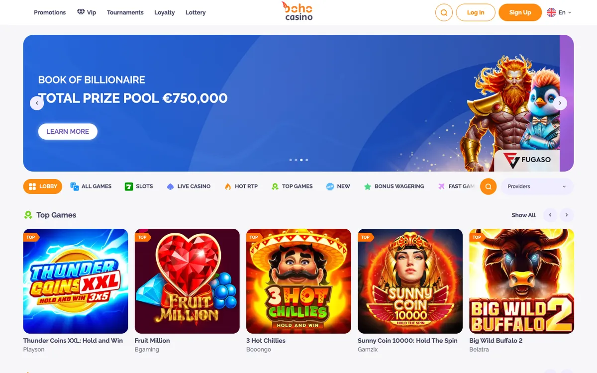 Boho Casino — «Главная», снято из страны ОАЭ
