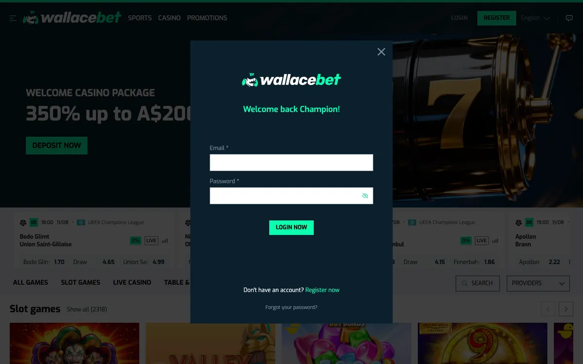 Wallacebet Casino — «Регистрация», снято из страны Австралия