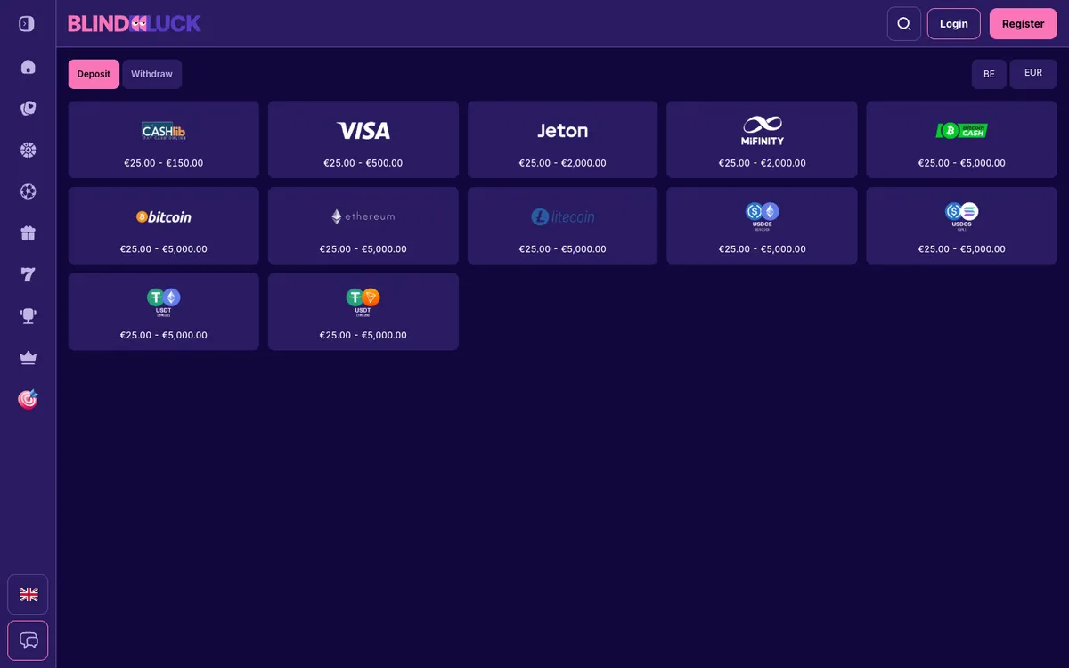 Blindluck Casino — «Платежи», снято из страны Бельгия