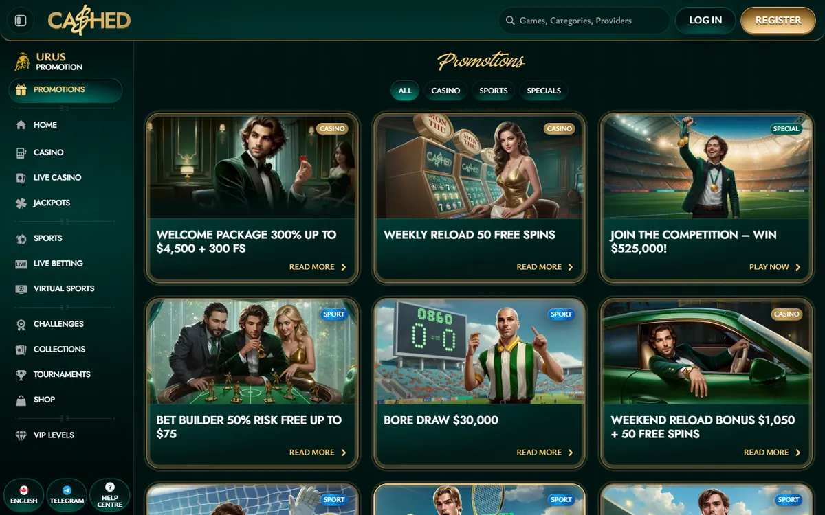 Cashed Casino — Promotions, captured from Canada