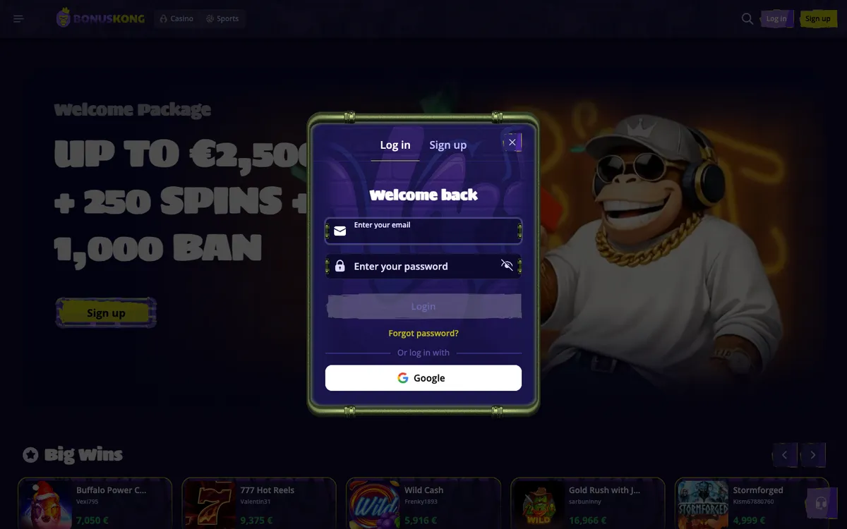 Bonuskong Casino — Sign-up, captured from Croatia