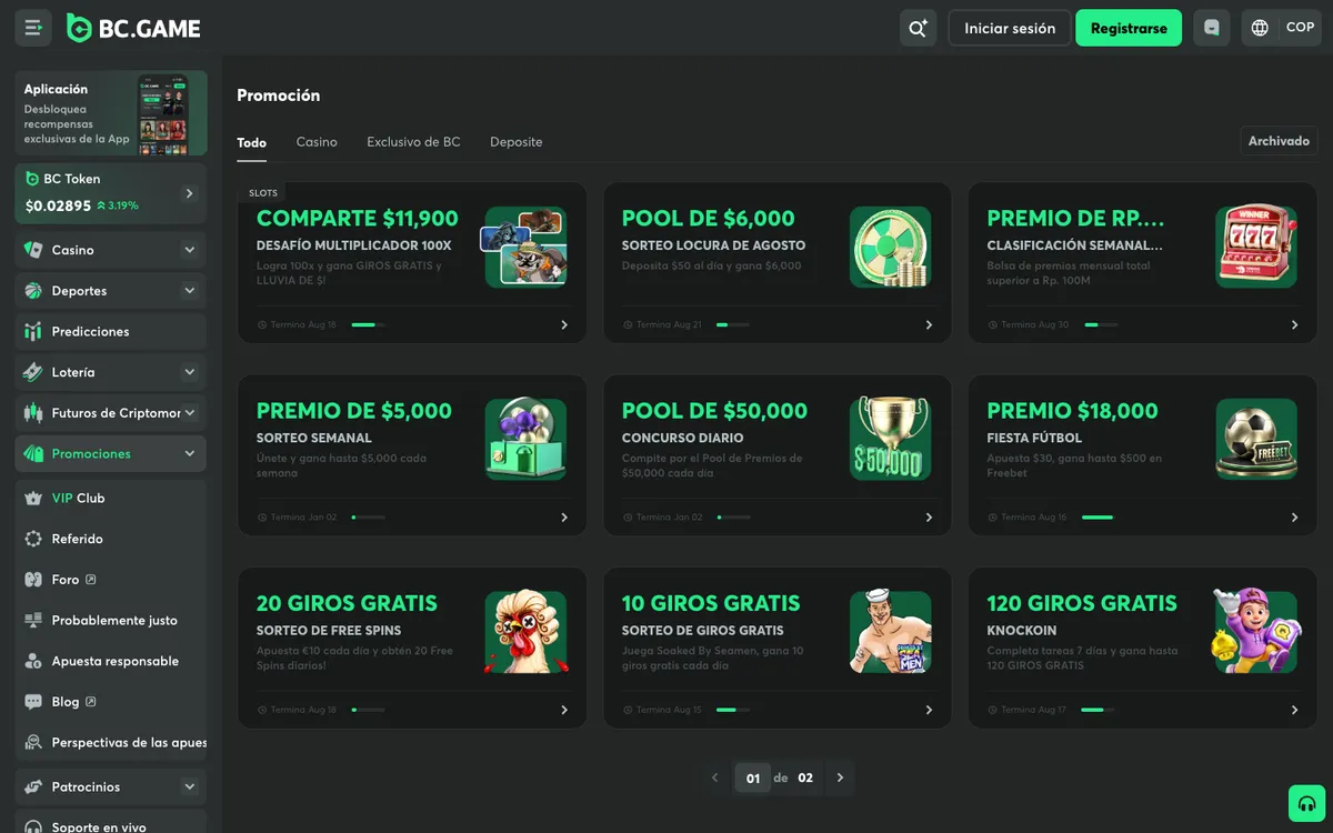 BC.Game Casino — «Акции», снято из страны Колумбия