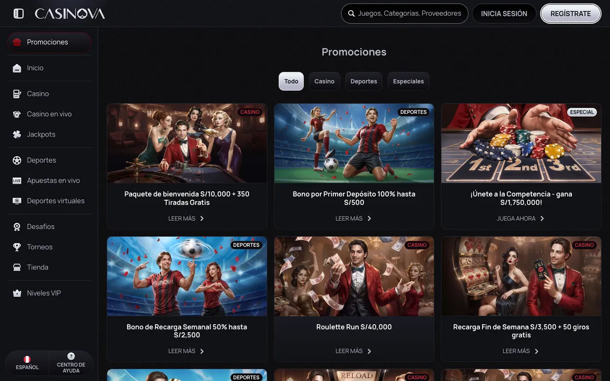 Casinova Casino — Promotions, captured from Peru