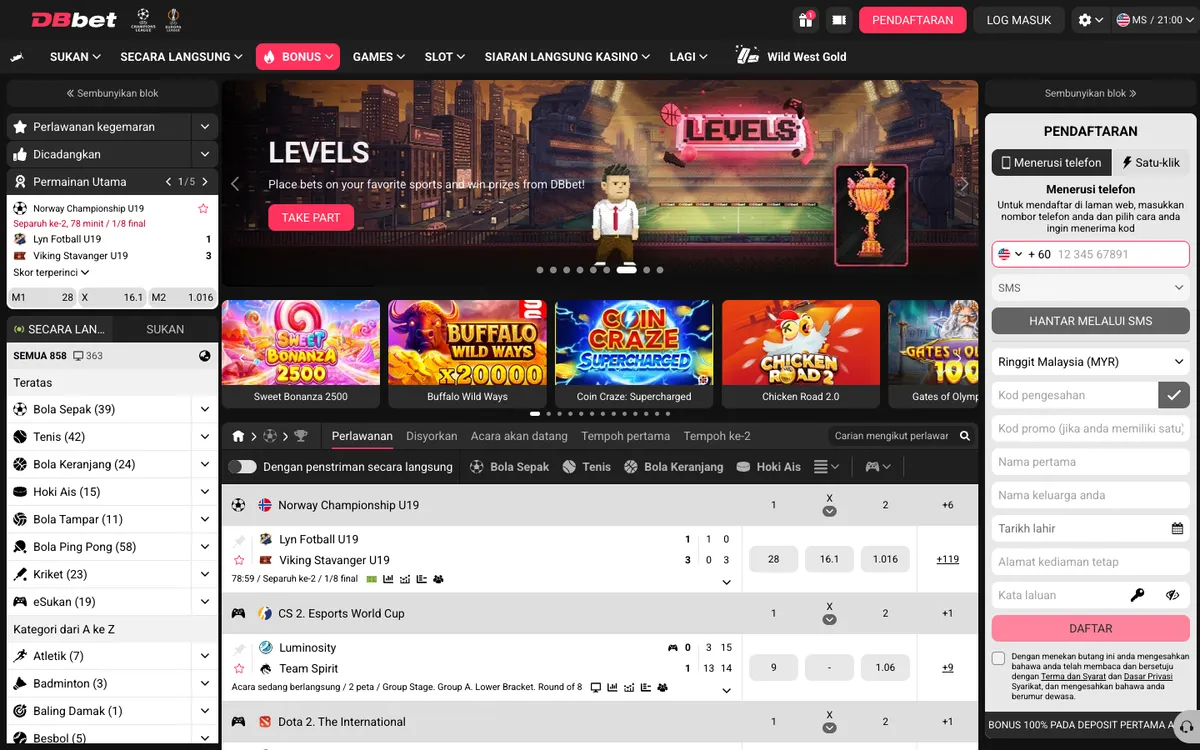 DBbet Casino — Home page, captured from Malaysia