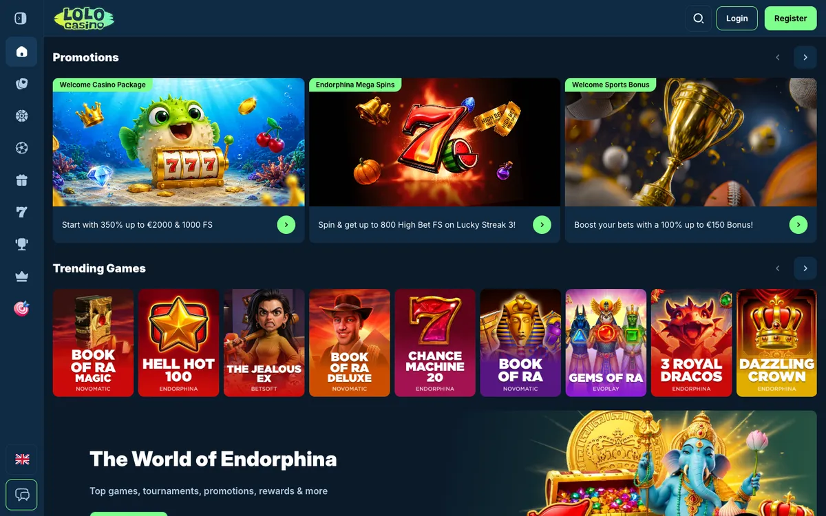 Lolo Casino — Home page, captured from Belgium