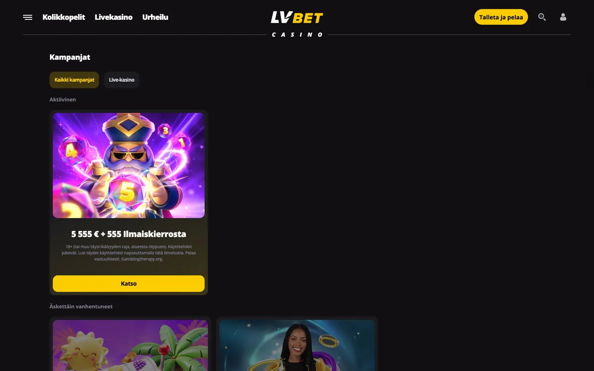 LV BET Casino — Promotions, captured from Finland