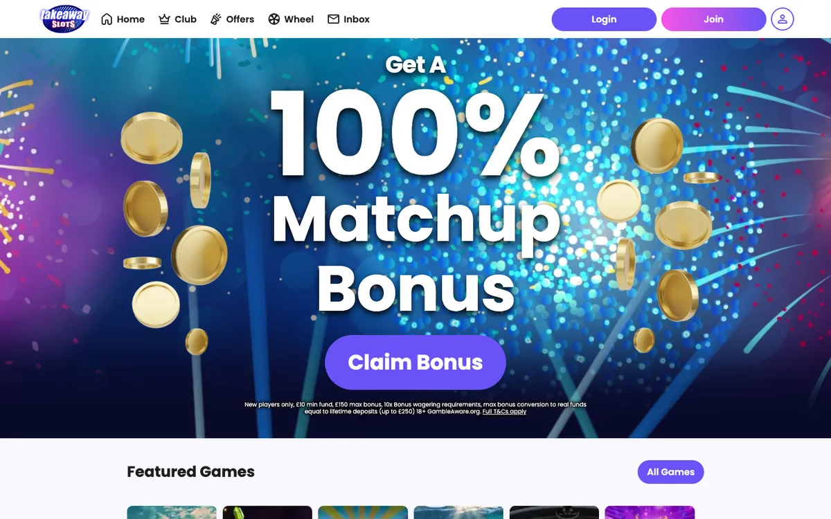 Takeaway Slots Casino — Sign-up, captured from United Kingdom