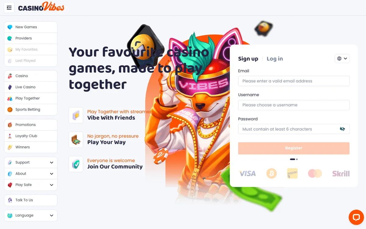CasinoVibes — Home page, captured from Chile