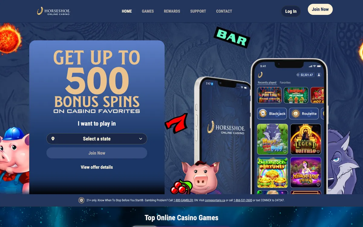 Horseshoe Casino USA — Home page, captured from United States