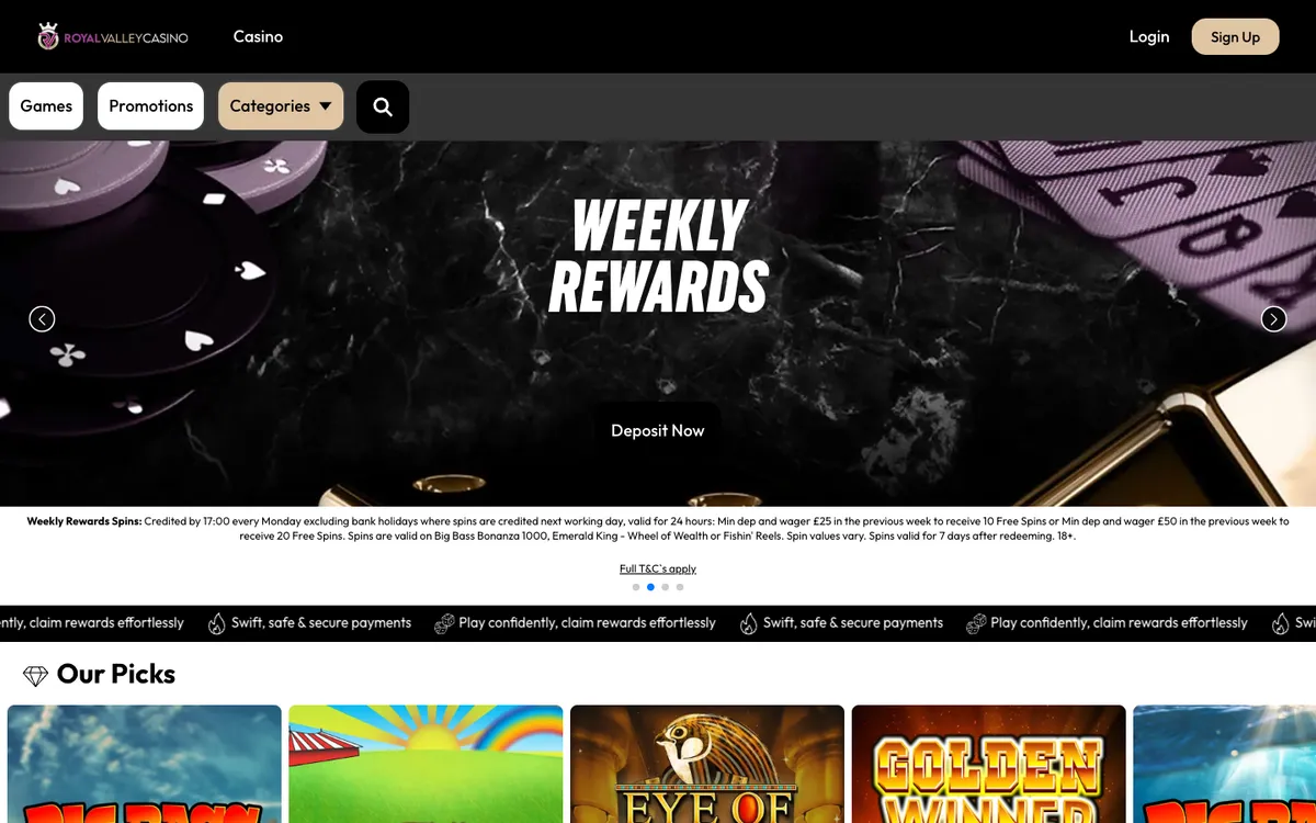Royal Valley Casino — Home page, captured from United Kingdom