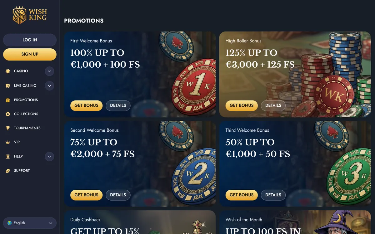 WishKing Casino — Promotions, captured from Austria