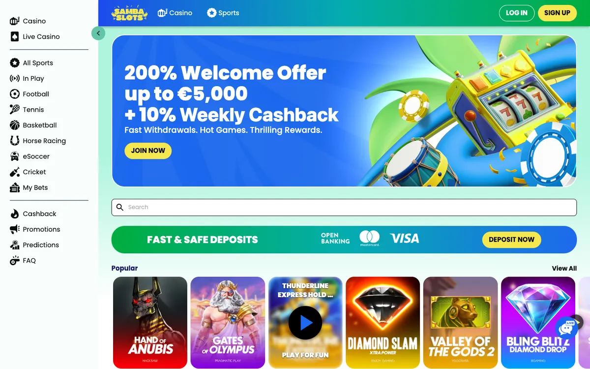 Samba Slots Casino — Home page, captured from Germany