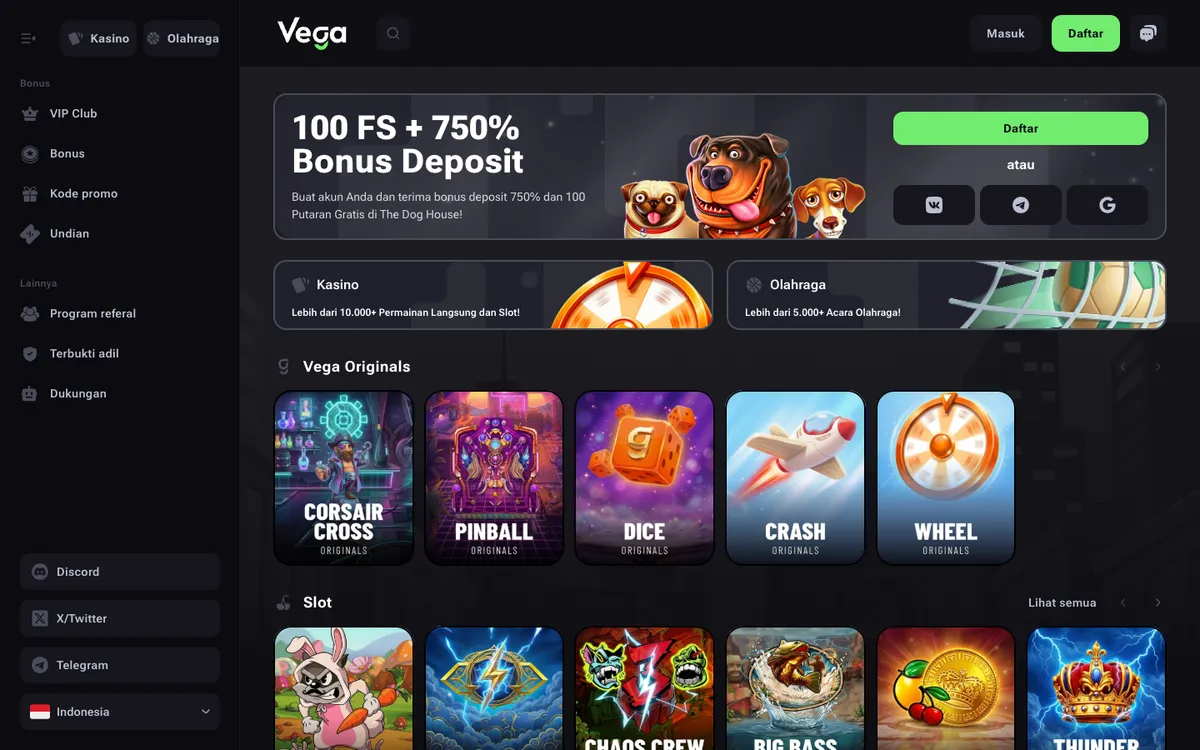 Vega.bet Casino — Home page, captured from Indonesia