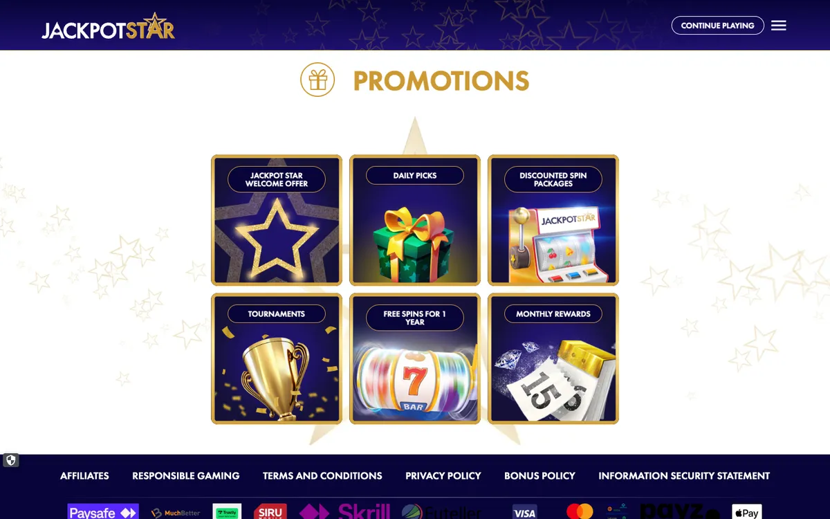 Jackpot Star Casino — Promotions, captured from Finland